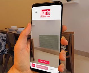 Barlo Radiators' heating app shown on a smartphone