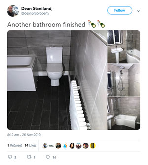Dean from Mira Showers on social media showing off his new bathroom